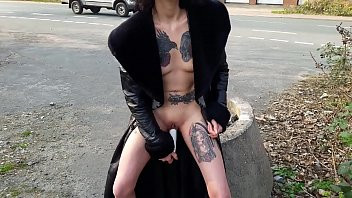 Play Whore pisses and masturbates on public street