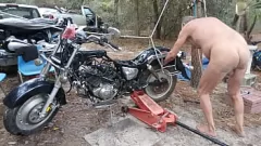 Play Nude Biker's Steamy Motorcycle Maintenance: Replacing Broken Chain Tensioners