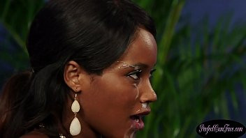 Play Busty ebony newbie facialized during debut
