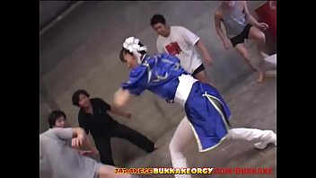 Play Chun-Li Cosplay Japanese Babe groped in huge bukkake gangbang